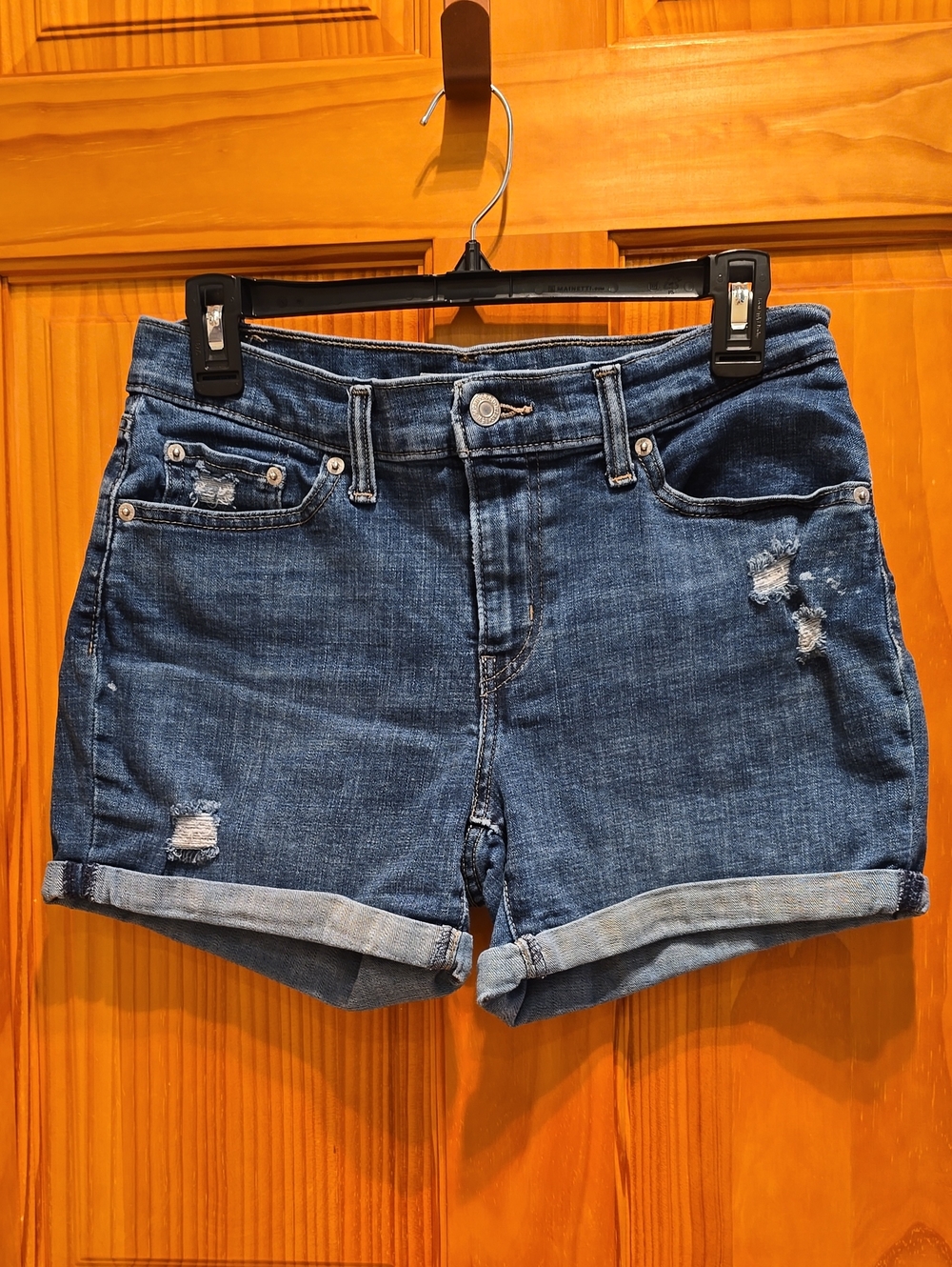 Levi Dark Blue Distressed Denim Roll-Cuff Women's Shorts